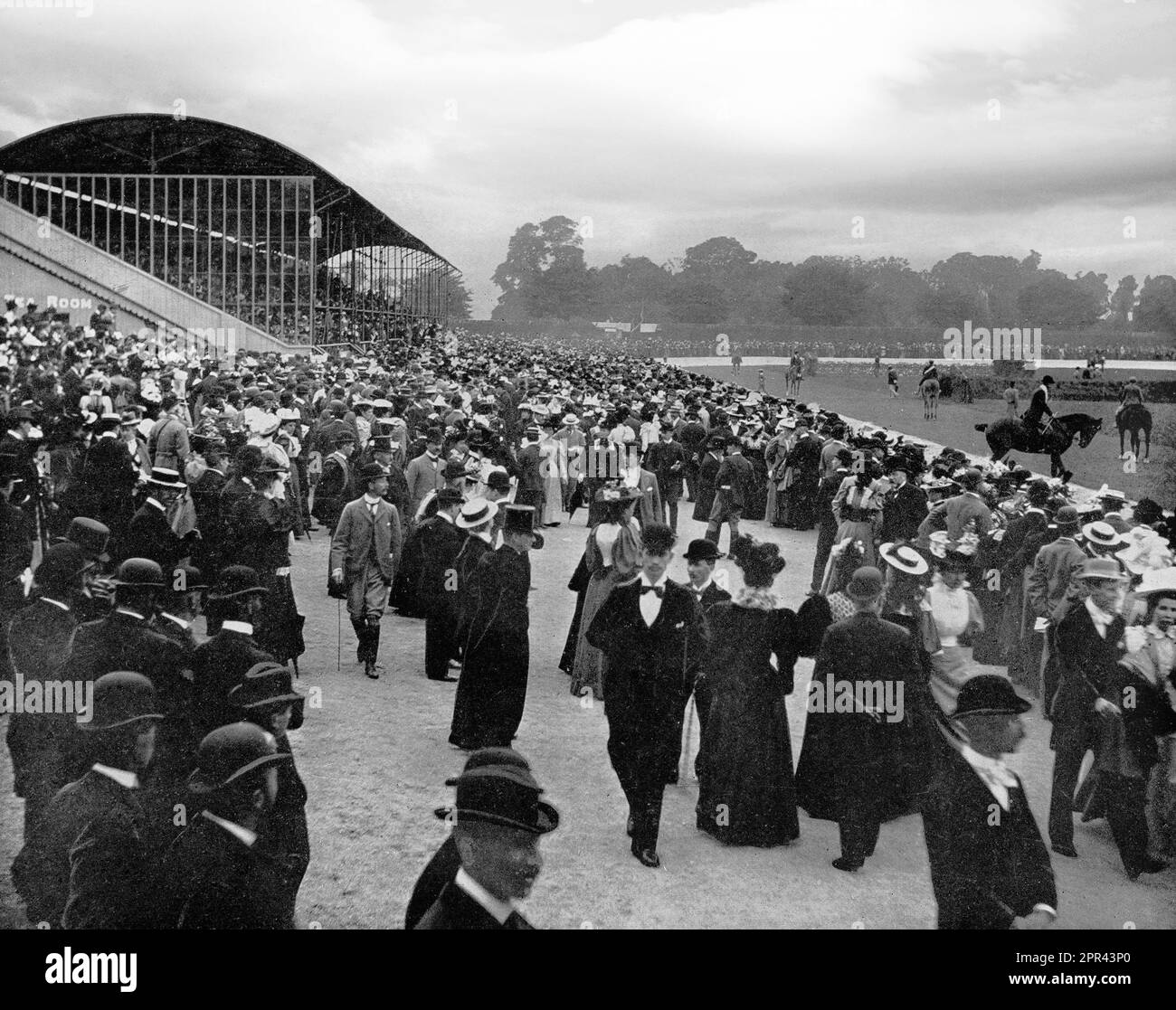 A late 19th century photograph featuring the crowded Horse Show at the R.D.S. (Royal Dublin Society) in Ballsbridge, Dublin City, Ireland. At the time the aristocracy and military used the occasion to purchase highly prized Irish horses. Stock Photo