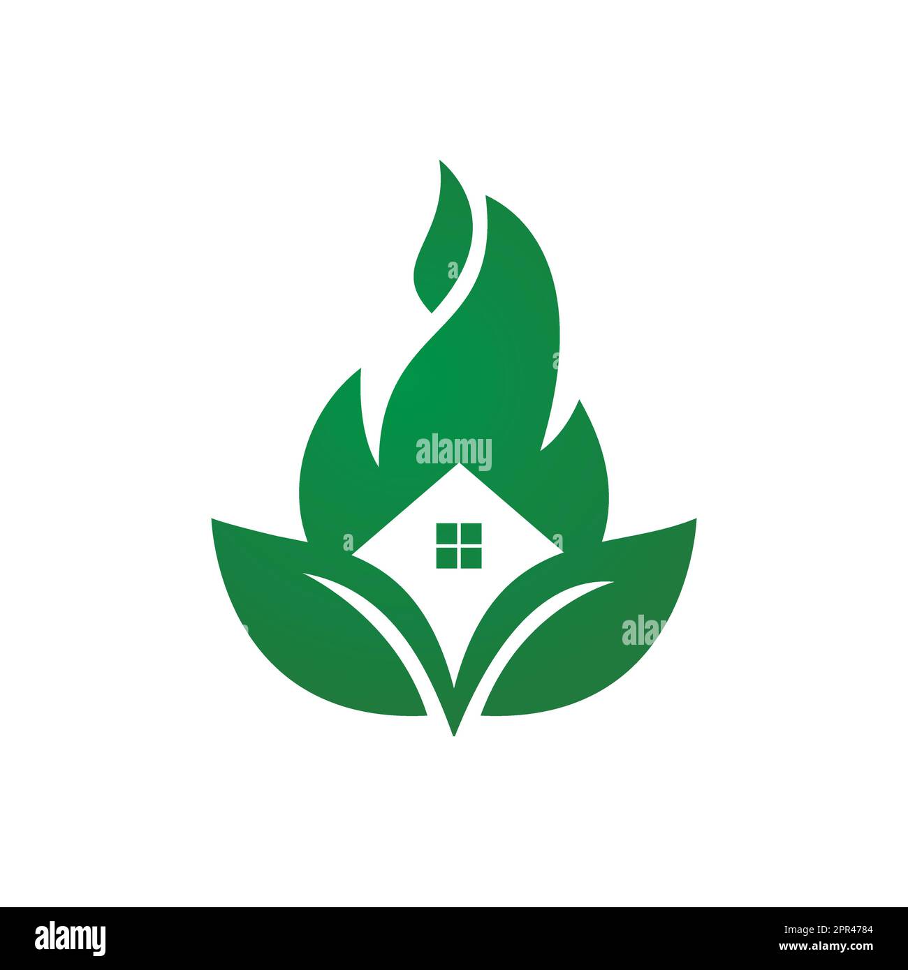 House restore from disaster vector logo template. Home fire with leaf
