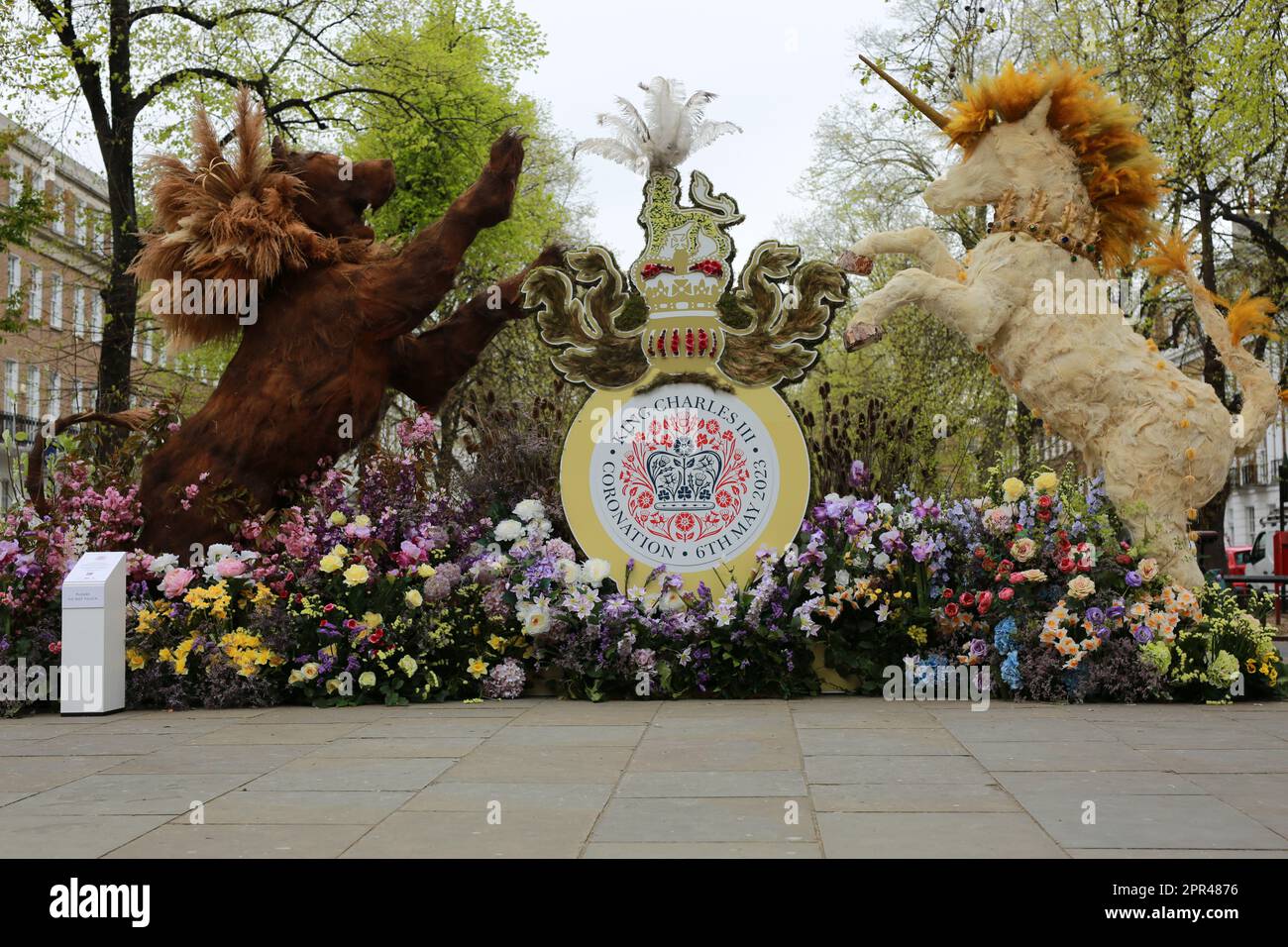 London, UK. 26 April 2023. Impressive floral decoration for the coronation of King Charles III on the famous King's Road in Chelsea. Credit: Waldemar Sikora/Alamy Live News. Stock Photo