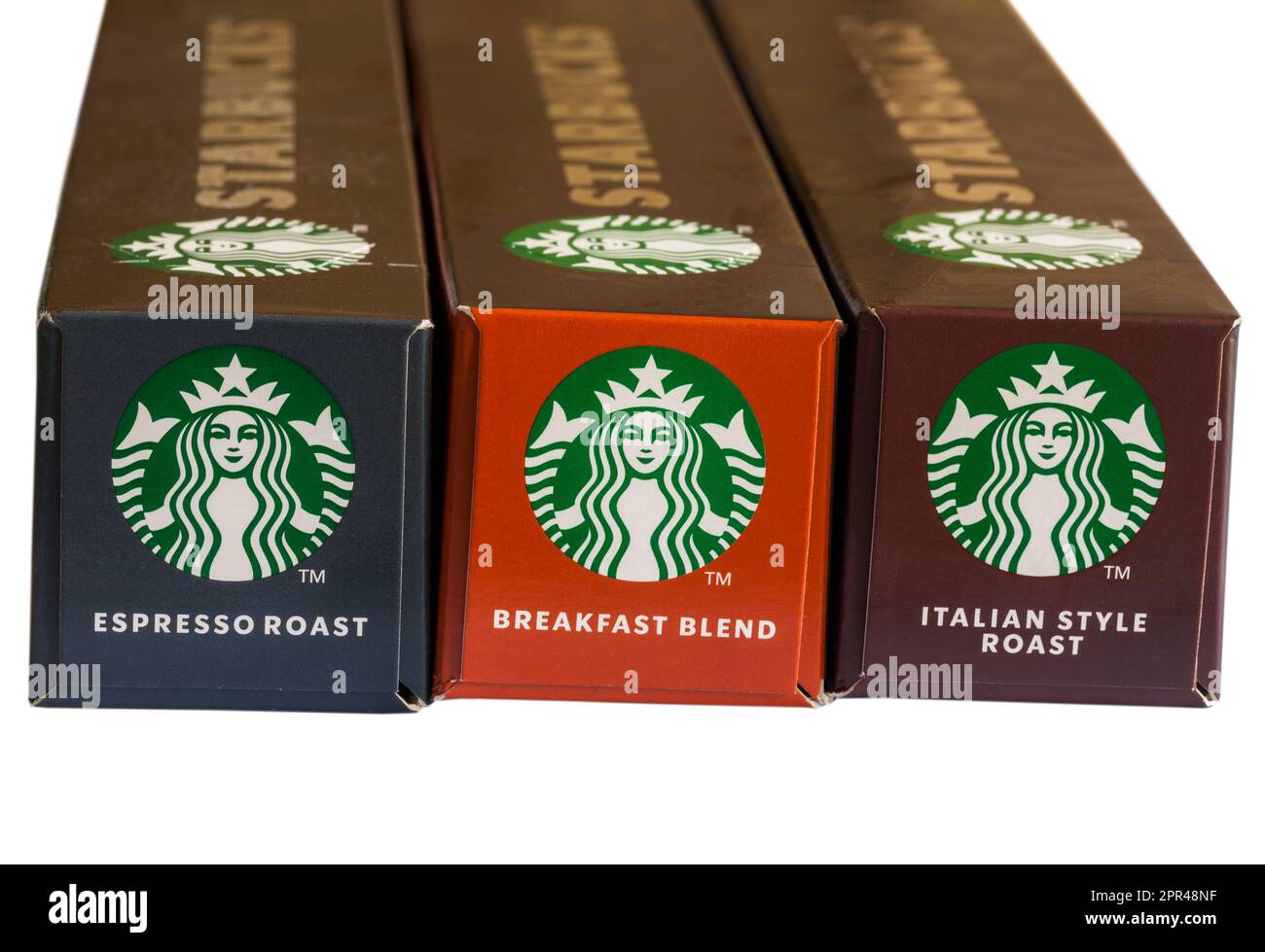 Starbucks logo on boxes of Starbucks coffee capsules by Nespresso