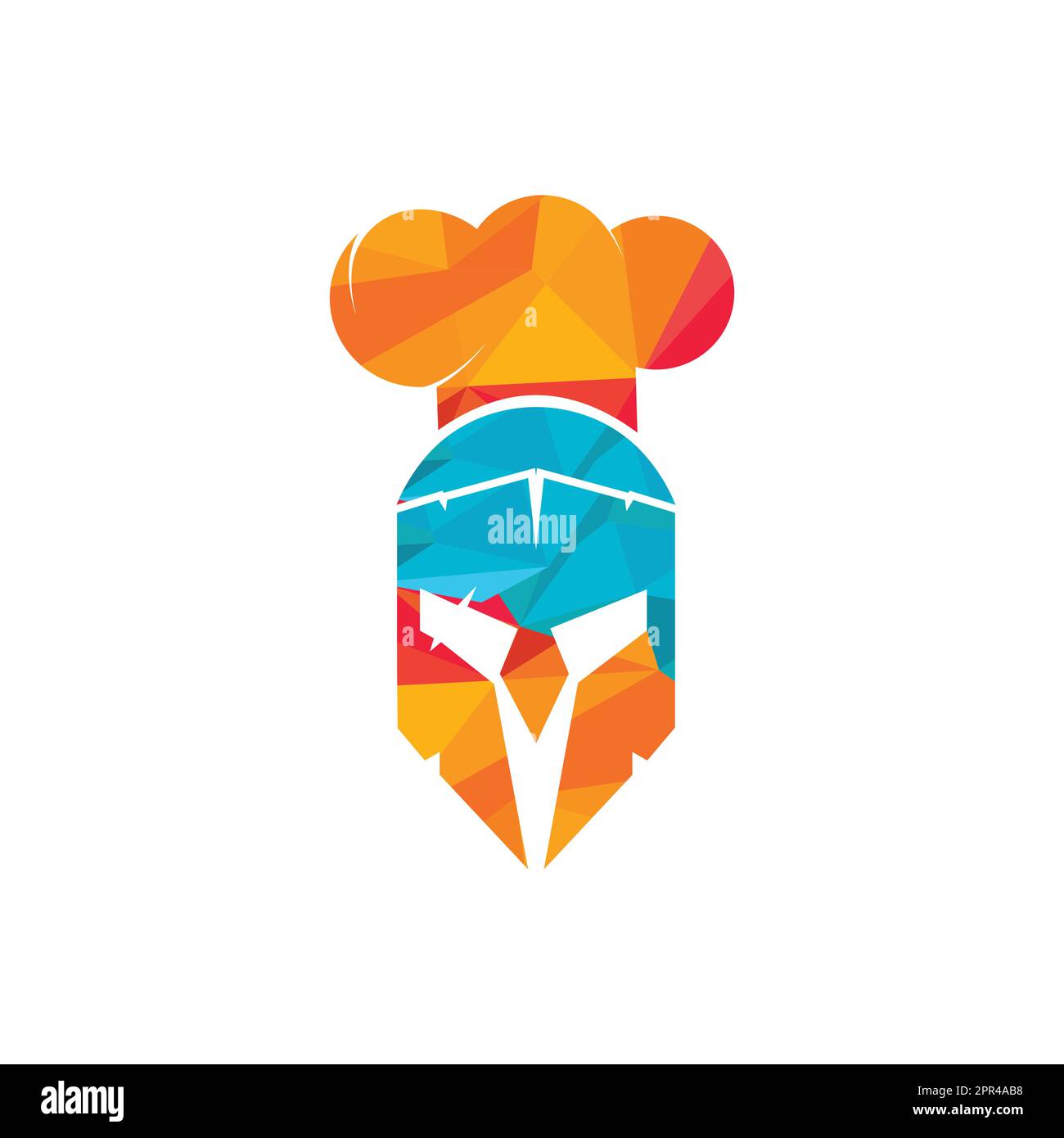 Spartan chef vector logo design template. Minimal logo of chef warrior with chef hat vector illustration. Stock Vector