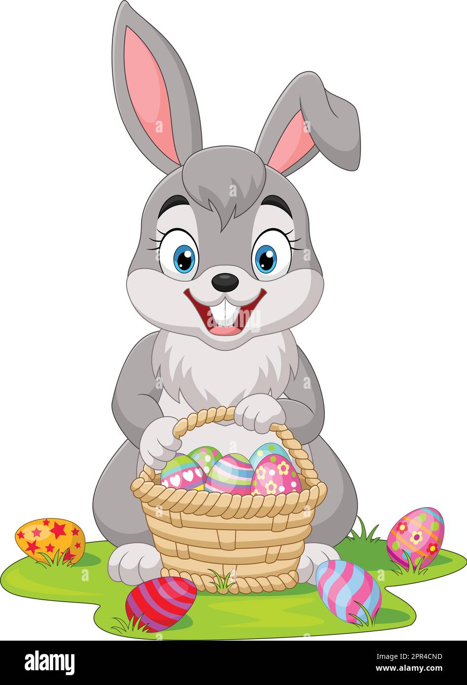 Cartoon little bunny with Easter eggs basket Stock Vector Image & Art ...