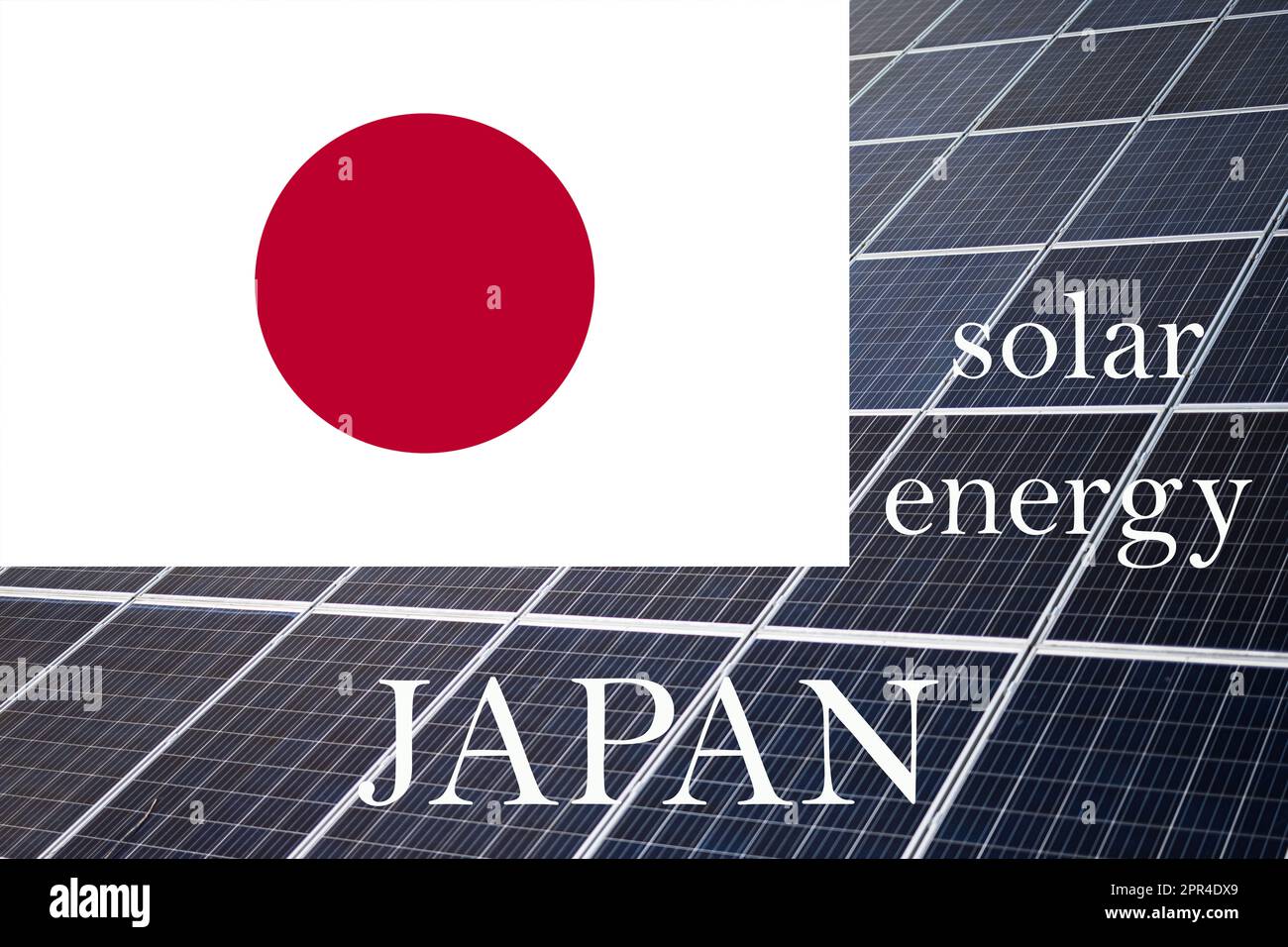 Solar energy panels with Japan flag background. Sustainable resources