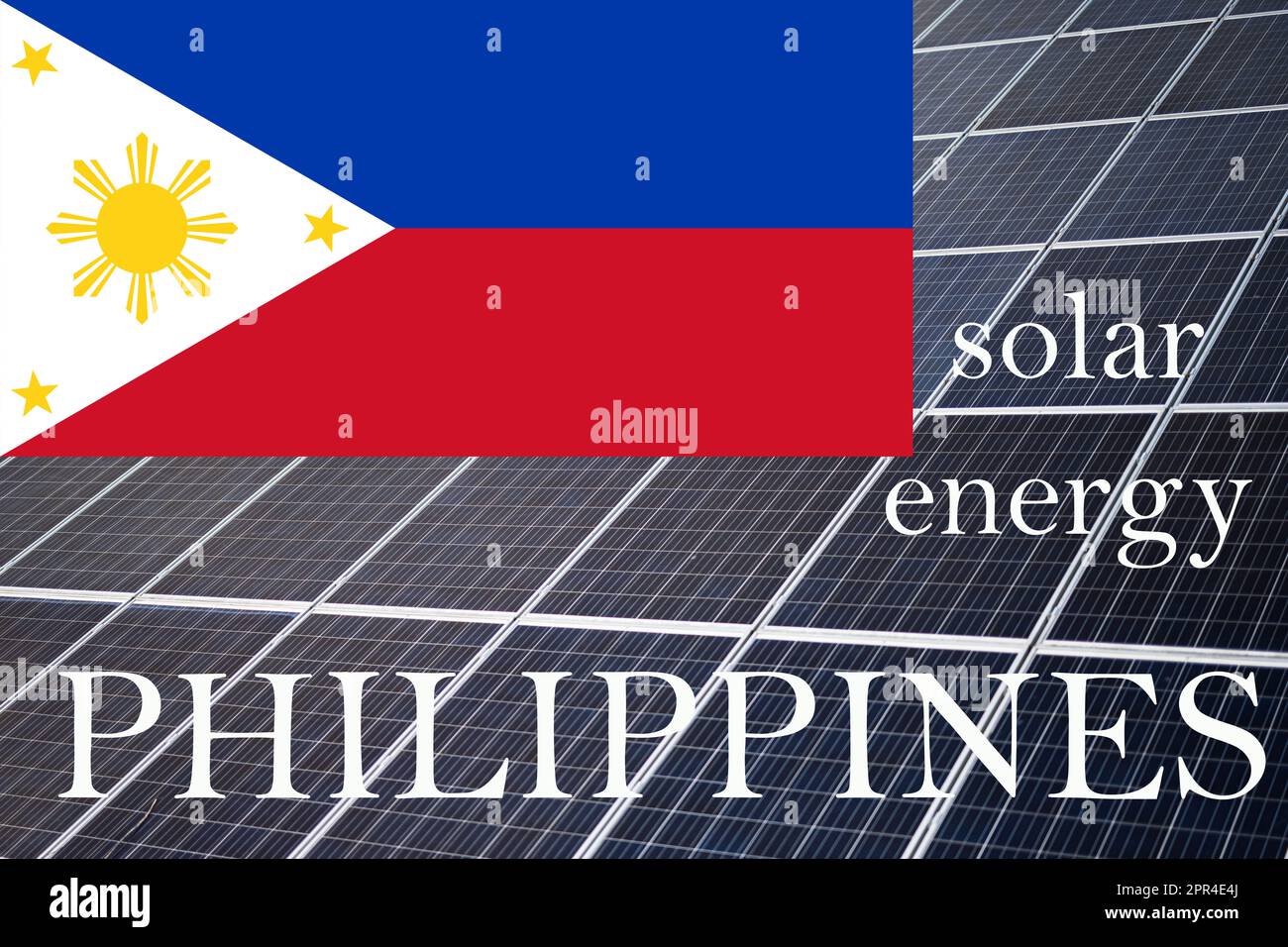 Solar energy panels with Philippines flag background. Sustainable