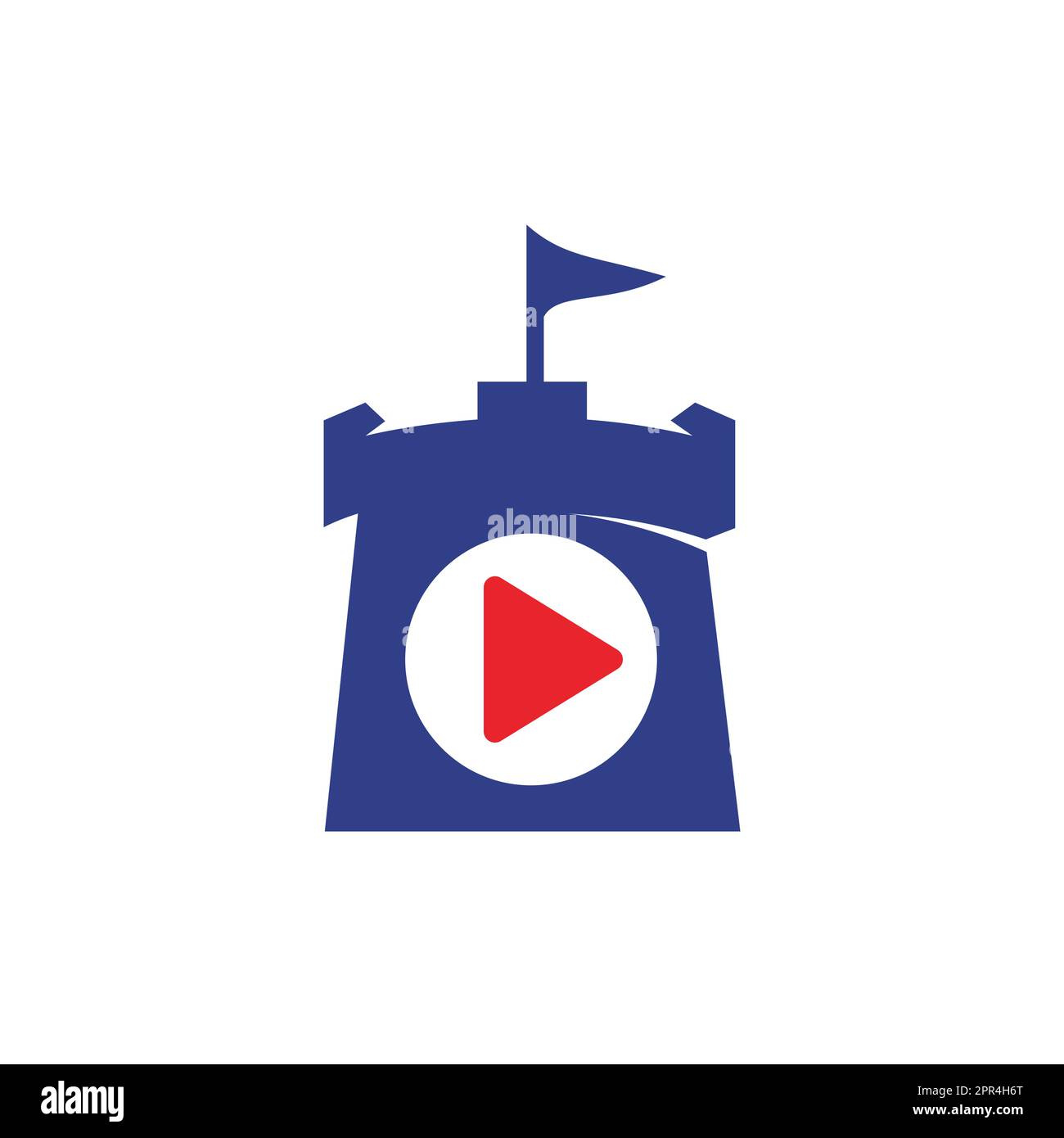 Vector button play and castle logo combination. Record and tower symbol