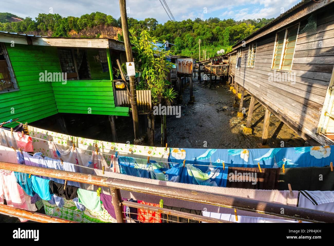 Jetty in Sandakan fishing village, Sabah, Borneo, Malaysia Stock Photo