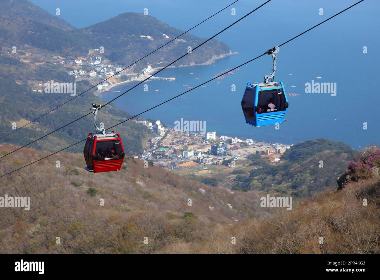 GEOJE, SOUTH KOREA - MARCH 31, 2023: Geoje Panorama Cable Car, tourist attraction in Geoje island in Gyeongsangnam-do region of South Korea. Stock Photo