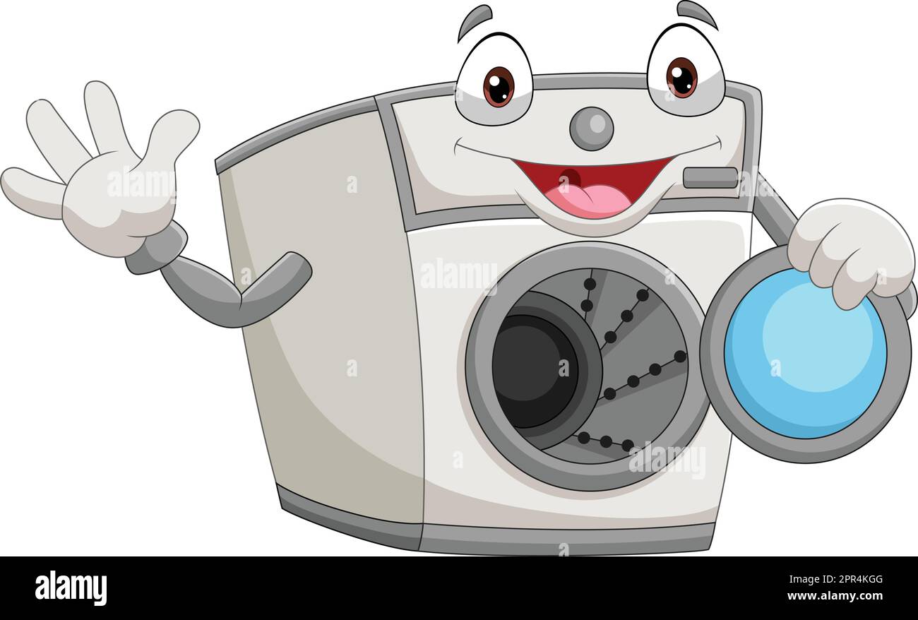 Cartoon smiling washing machine waving hand Stock Vector
