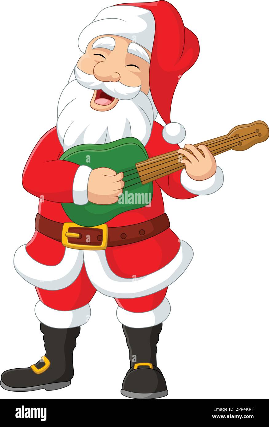 Cartoon happy santa claus playing guitar Stock Vector