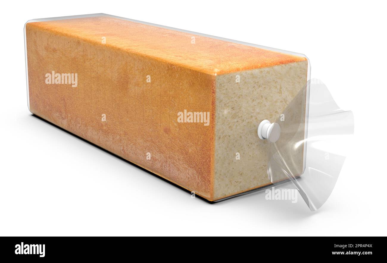 Sliced bread in foil bag packaging isolated on white background high