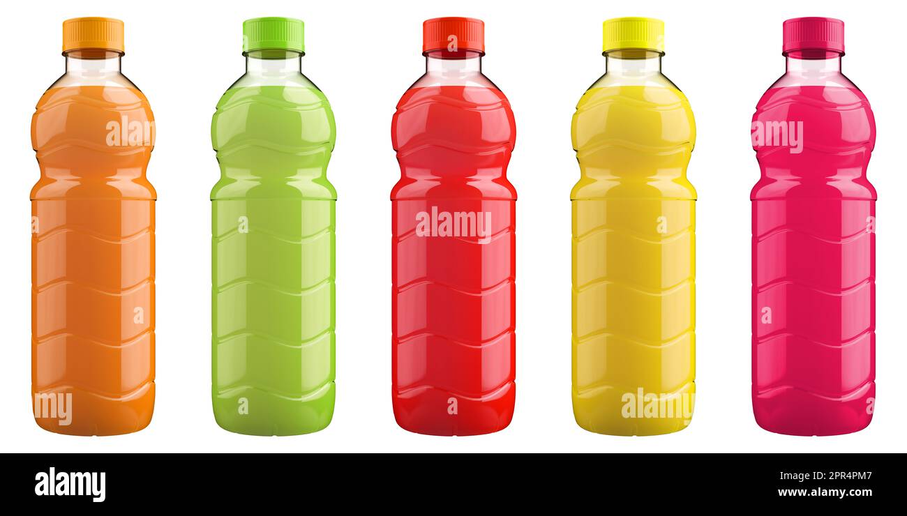 Vegetable and fruit juice bottles isolated on white background high quality details 3D
