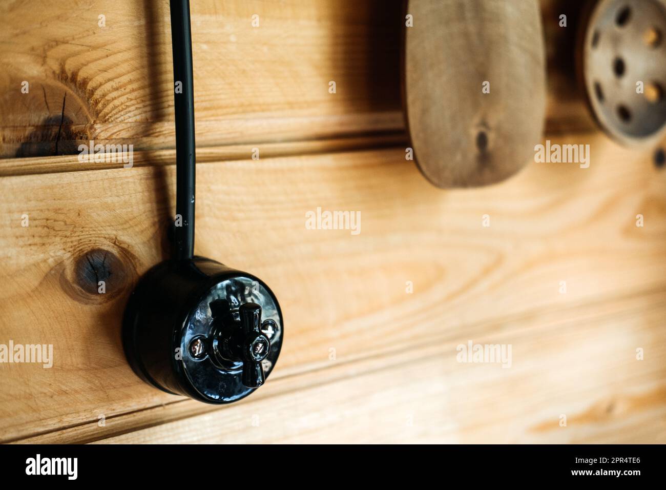 External electrical wiring in a wooden house. Safe Installation of