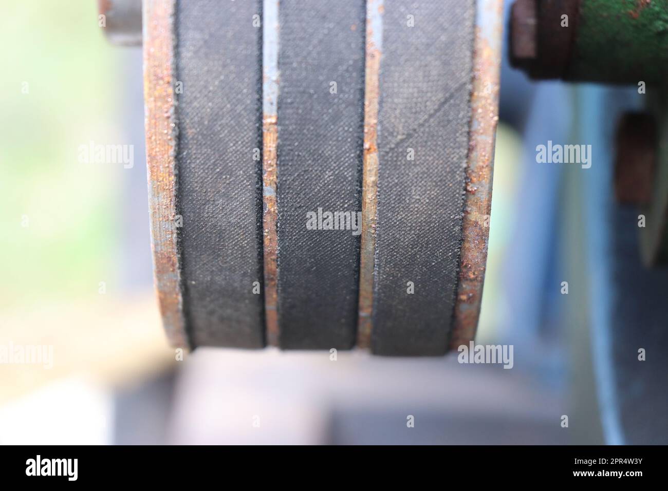 Belt driven centrifugal pump with v belt attached to its shafts close