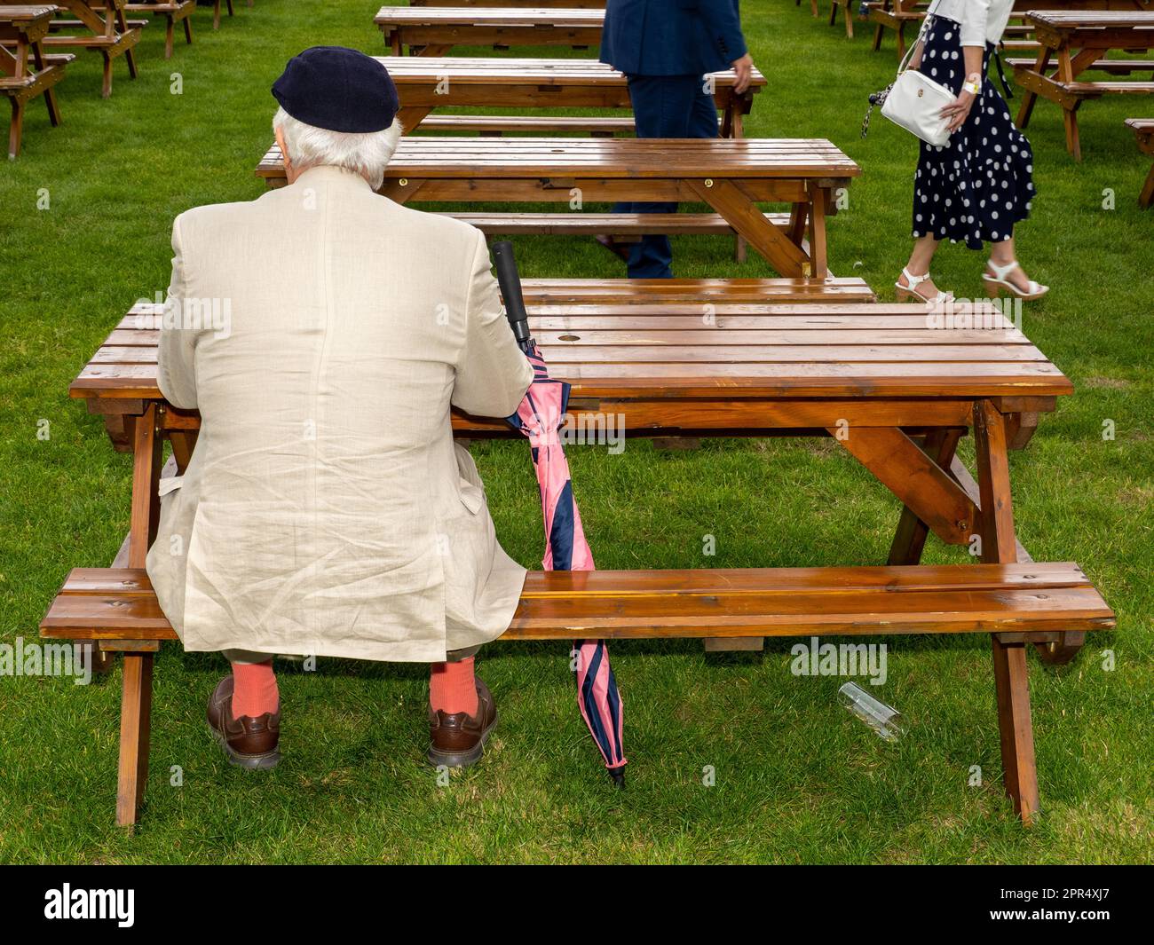 HENLEY-ON-THAMES, ENGLAND, AUGUST 12, 2021: Spectators at the Henley Royal Regatta in the Supporters' Lawn, a new enclosure. Stock Photo