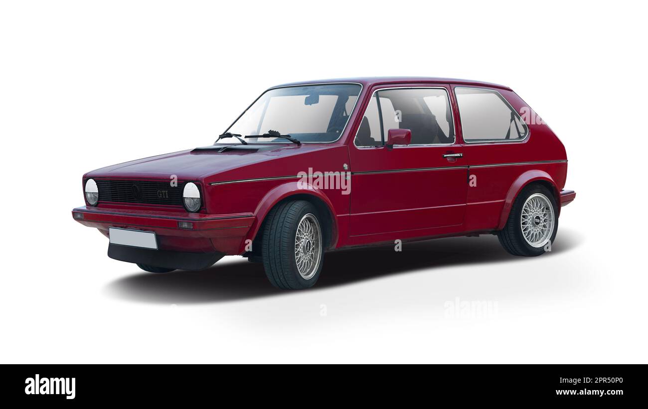 VW Golf GTI classic car isolated on white background Stock Photo