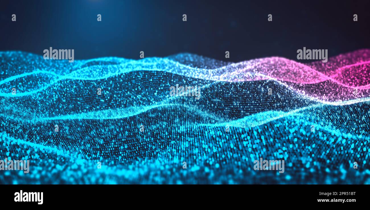 Data wave with binary code, abstract background for data science, business analytics, big data, digital technology, internet communication, virtual re Stock Photo