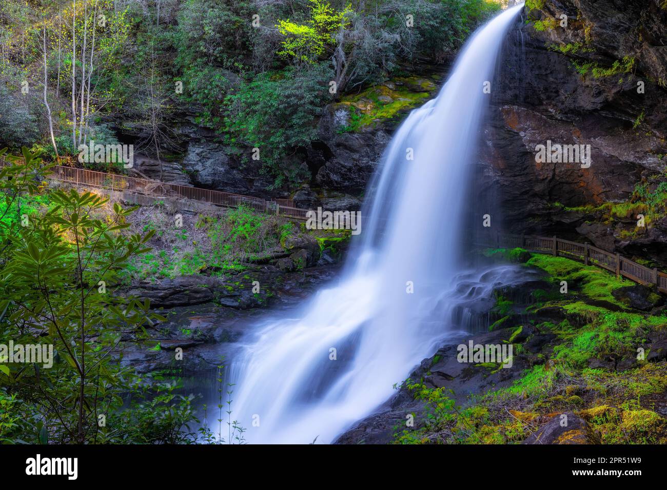Springtime at Dry Falls on the Cullasaja River on scenic drive between