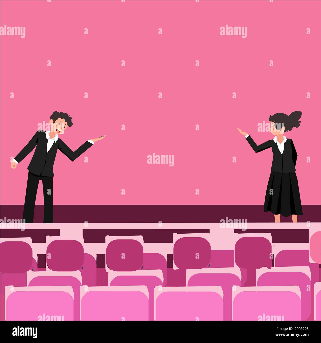 Professional corporate leaders wearing formal attire give talk speech