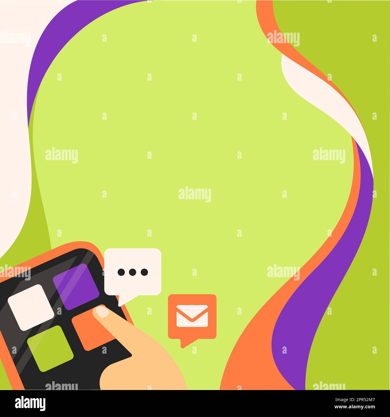 Finger Pressing Application Button Presenting Technological Advances Global Network Connection. Hand Using Mobile Opening Digital Representing Technology Development. Stock Vector