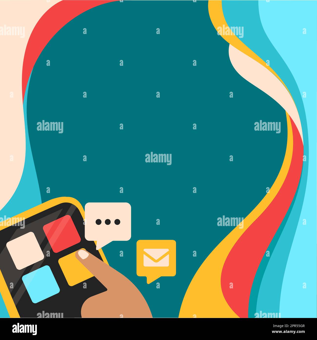 Finger Pressing Application Button Presenting Technological Advances Global Network Connection. Hand Using Mobile Opening Digital Representing Technology Development. Stock Vector