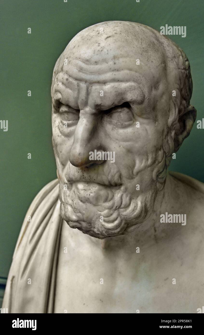 Chrysippus of Soli - Chrysippus 279 – c. 206 BC Greek Stoic philosopher. He was a native of Soli, Cilicia, but moved to Athens as a young man, where he became a pupil of Cleanthes in the Stoic school. When Cleanthes died, around 230 BC, Chrysippus became the third head of the school. expanded the fundamental doctrines of Zeno of Citium, the founder of the school  Greece. ( Chrysippus excelled in logic, the theory of knowledge, ethics, and physics.  ) 1-2 Century AD Galleria degli Uffizi, 1581, Founder: Francesco I de' Medici, Grand Duke of Tuscany,  Florence,  Italy, Italy, Stock Photo