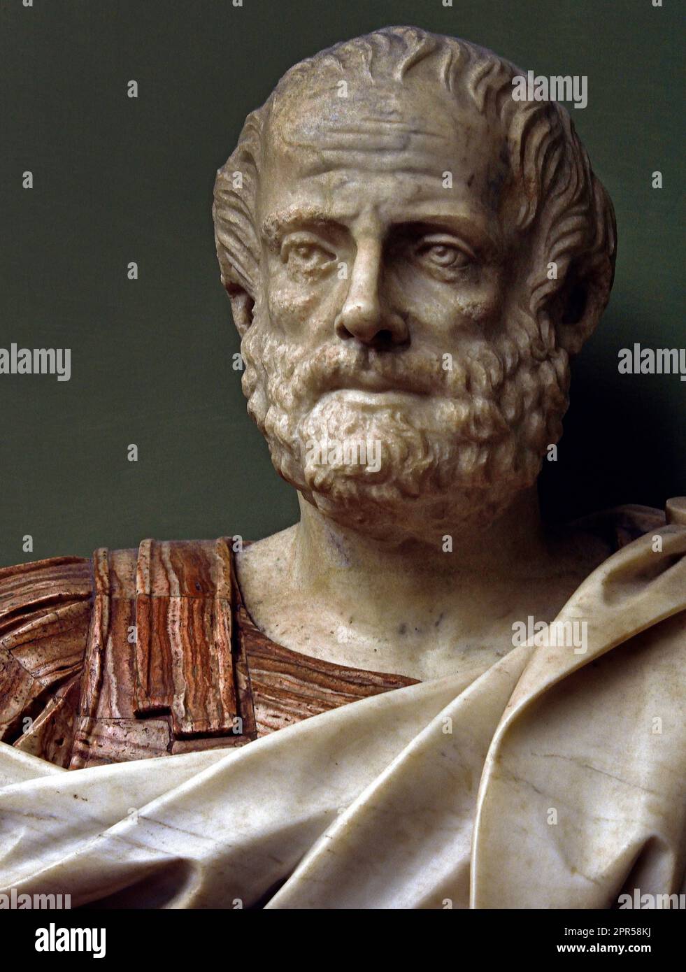 Aristotle 384–322 BC) Greek philosopher and scientist born in the city of Stagira, Chalkidiki, in the north of Classical Greece. Along with Plato, Aristotle is considered the 'Father of Western Philosophy, Galleria degli Uffizi, 1581, Founder: Francesco I de' Medici, Grand Duke of Tuscany,  Florence,  Italy, Italy, 2nd Century AD Stock Photo