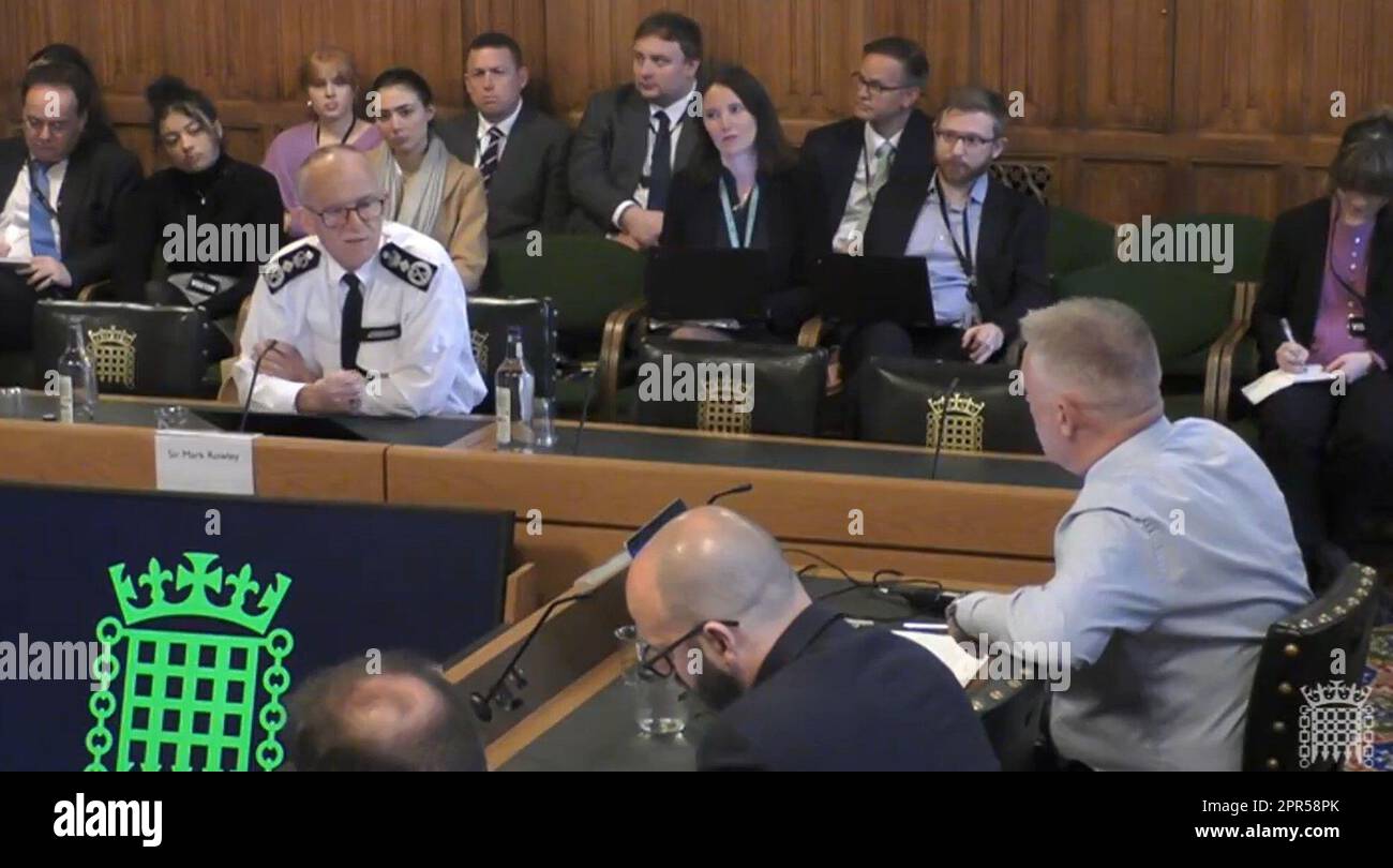 Metropolitan Police Commissioner Sir Mark Rowley giving evidence to the