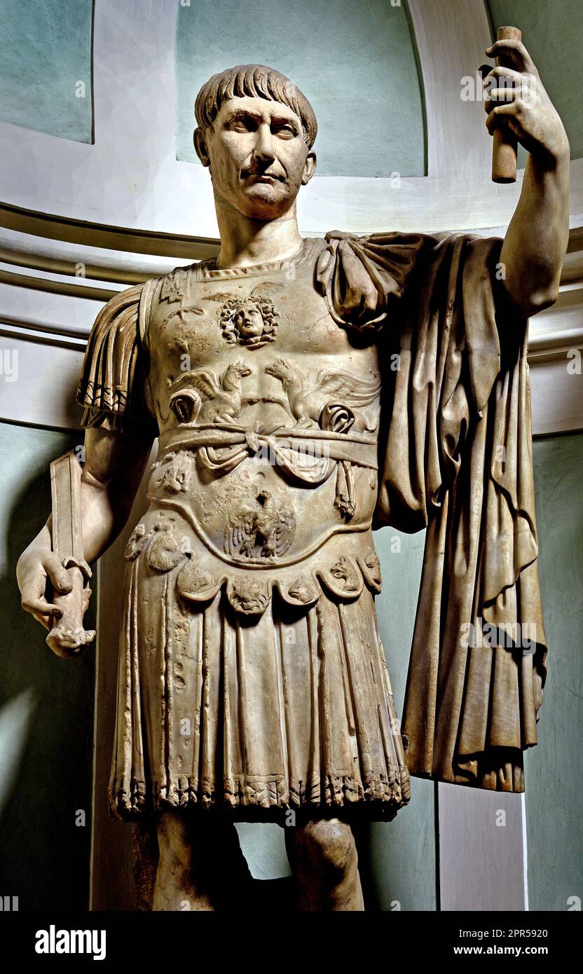 Statue of Togate man with head of Octavian ( Head 30 BC ) Galleria degli Uffizi, 1581, Founder: Francesco I de' Medici, Grand Duke of Tuscany,  Florence,  Italy, Italy, Stock Photo
