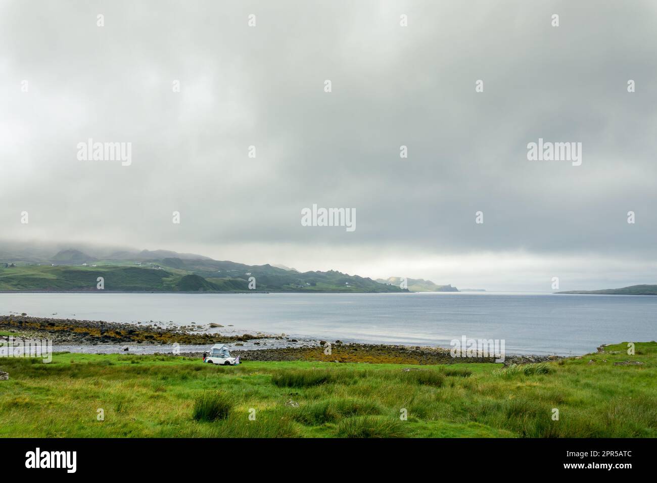 Wild camping on the coast of the Isle of Skye, Scotland, UK. With copy space. Stock Photo