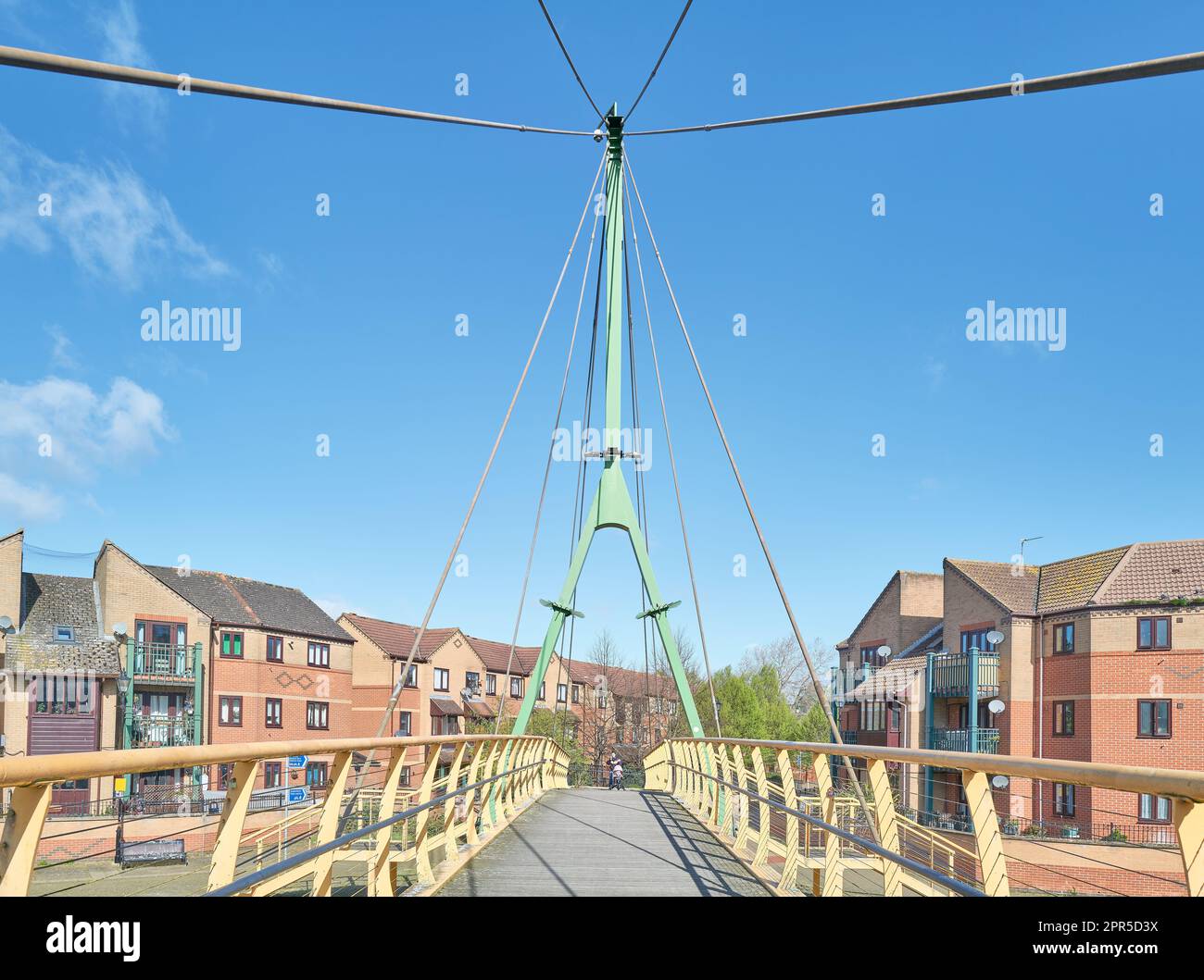 Wathen Wigg suspension bridge over the river Nene at Northampton, named after the founder of the professional rugby club in the town. Stock Photo