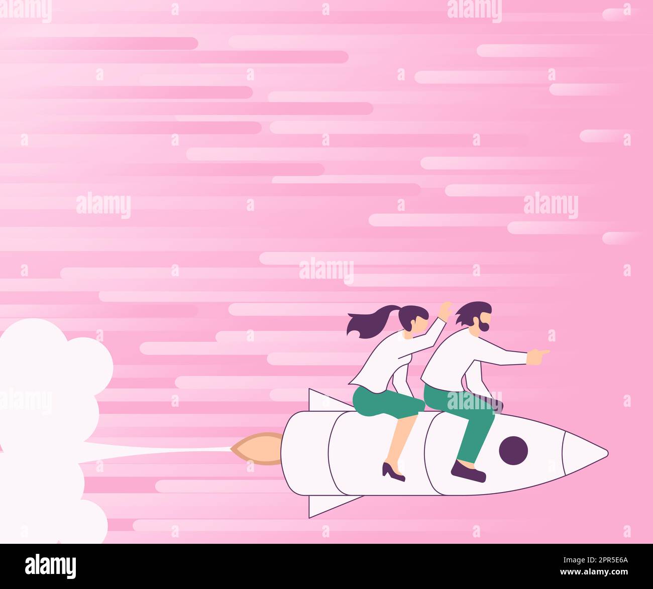 Illustration Of Happy Partners Riding On Fast Rocket Ship Exploring The ...