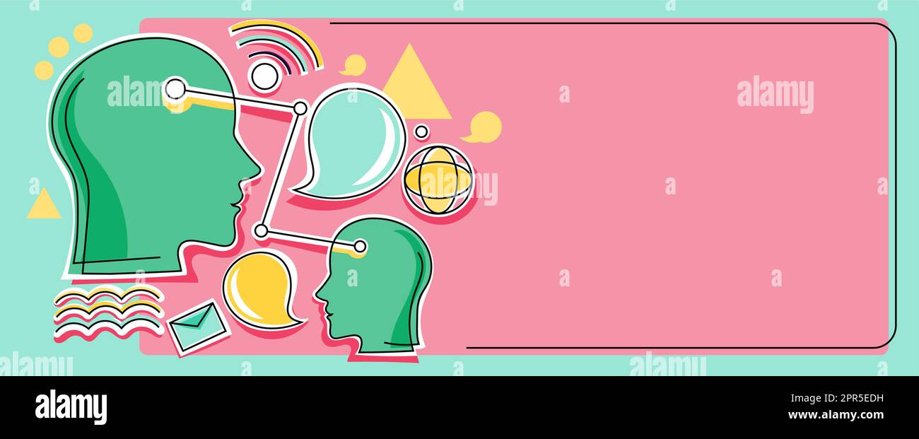 Multiple Heads Connected Showing New Technology Ideas. Gears In Brain Symbols Design Displaying Mechanical And Technical Idea. Stock Vector