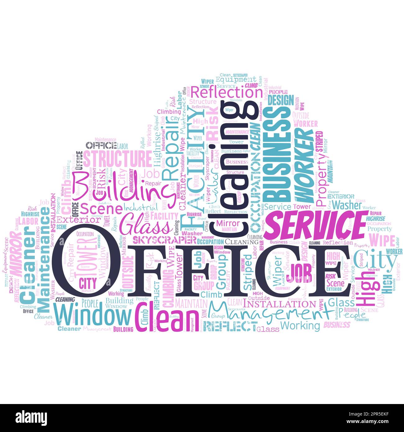 Big word cloud with words office cleaning. Commercial buildings are used for commercial purposes. Cleaning. Stock Vector