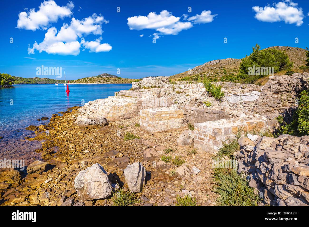 Dugi Otok island historic villa Rustica ruins view, Kornati archipelago ...