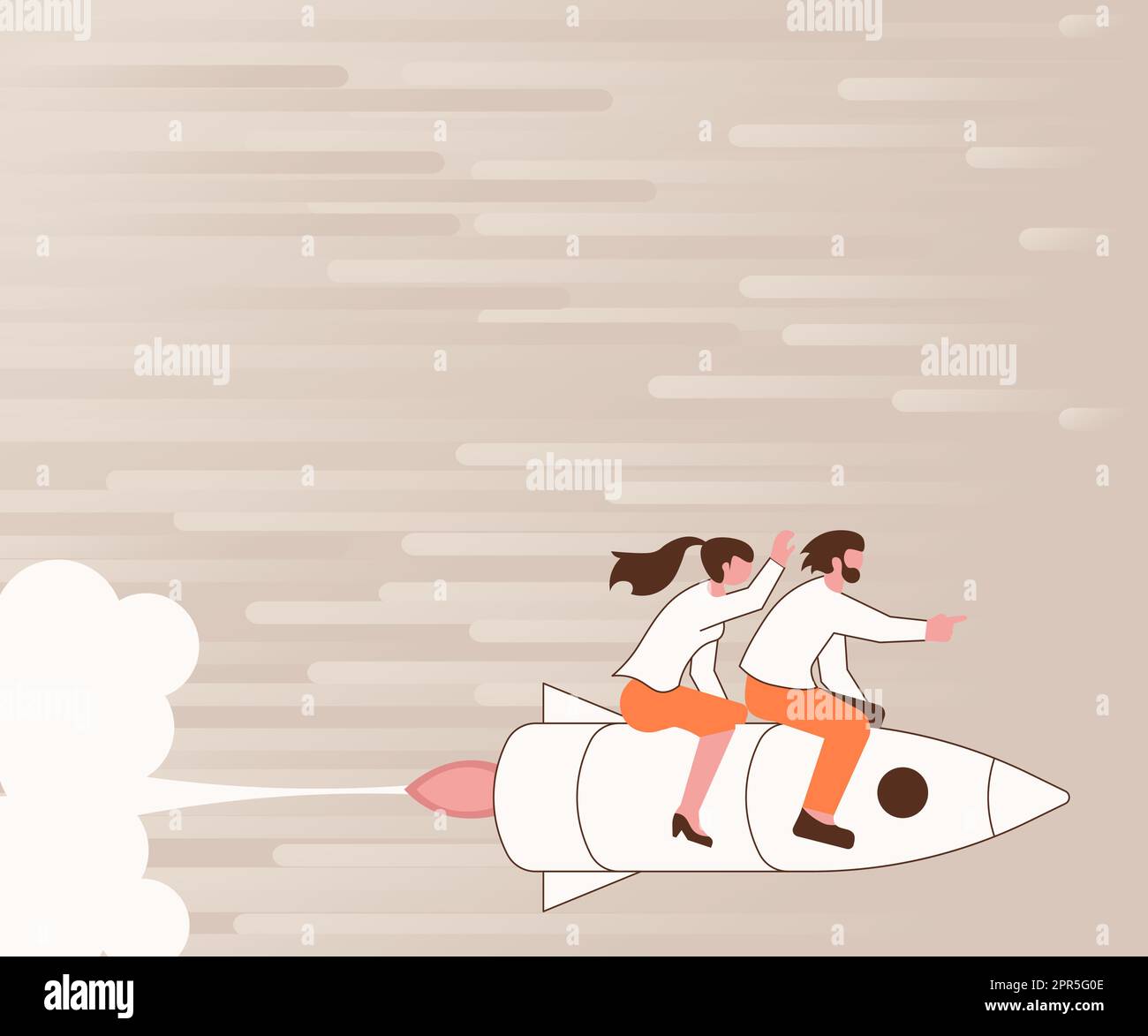 Illustration Of Happy Partners Riding On Fast Rocket Ship Exploring The ...