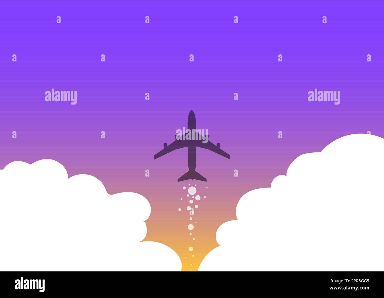 Illustration Of Airplane Launching Fast Straight Up To The Skies. Aircraft Drawing Flying High At Sky. Jet Design Floating At The Air With Clouds. Stock Vector