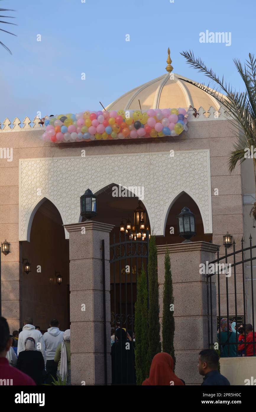 Cairo, Egypt, April 21 2023 Throwing balloons for kids and children