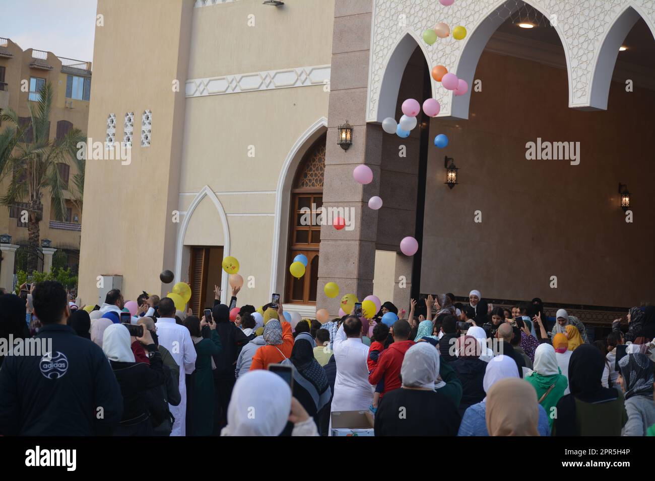 Cairo, Egypt, April 21 2023 Throwing balloons for kids and children