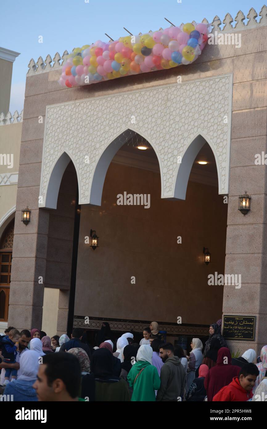 Cairo, Egypt, April 21 2023 Throwing balloons for kids and children