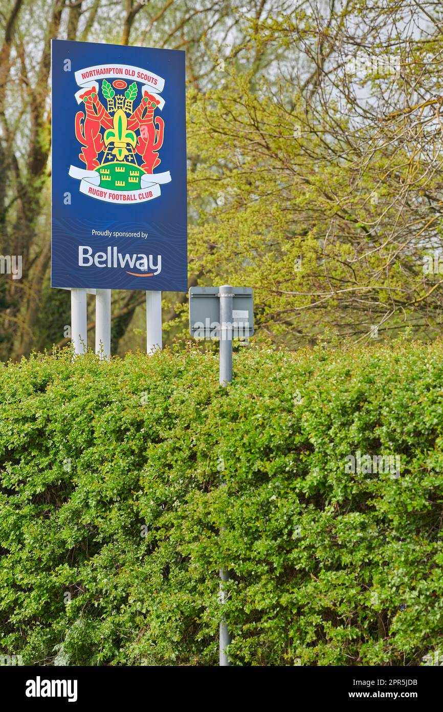 Badge of Northampton Old Scouts Rugby Football Club outside their