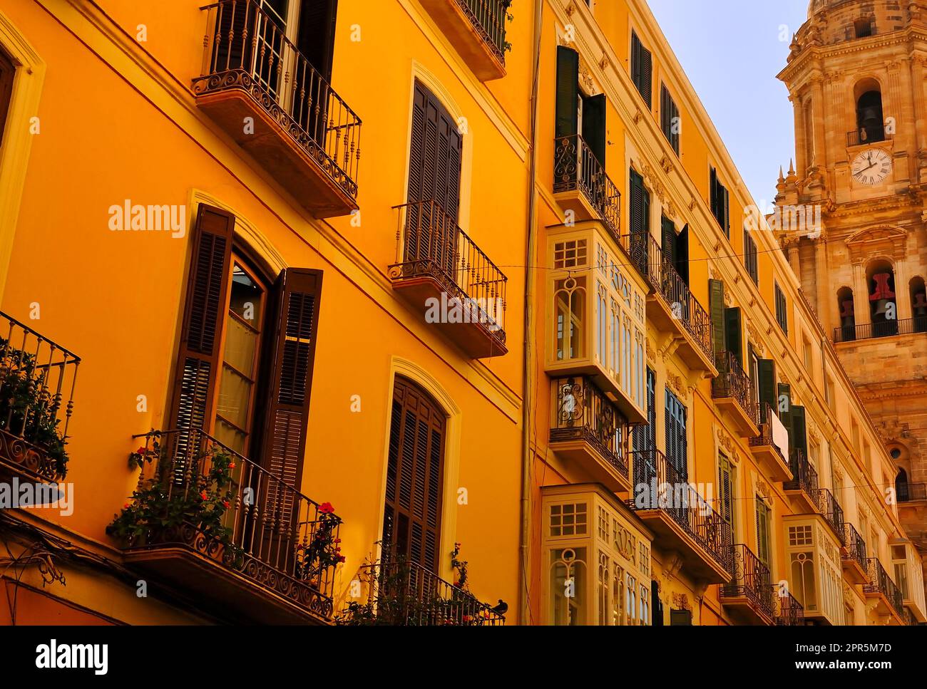 Typical Spanish apartment buildings in Malaga old town with the