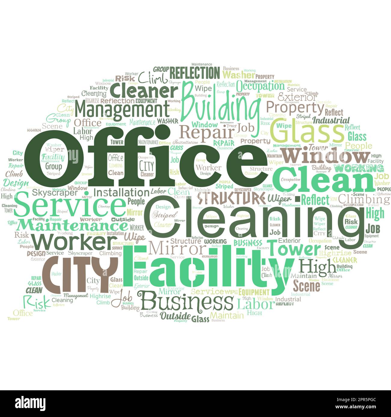 Big word cloud in the shape of speech bubble with words office cleaning. Commercial buildings are used for commercial purpose. Stock Vector