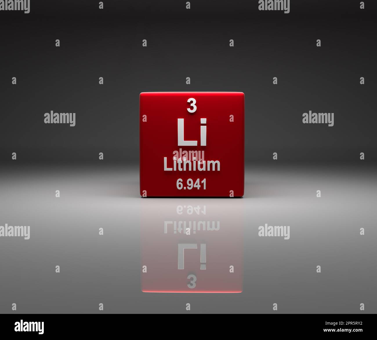 Cube with lithium number 3 periodic table Stock Photo