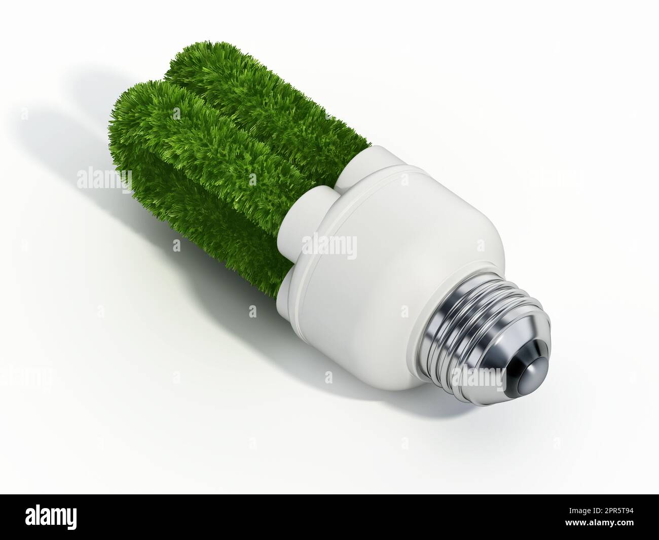 Green fluorescent light bulb isolated on white background. 3D