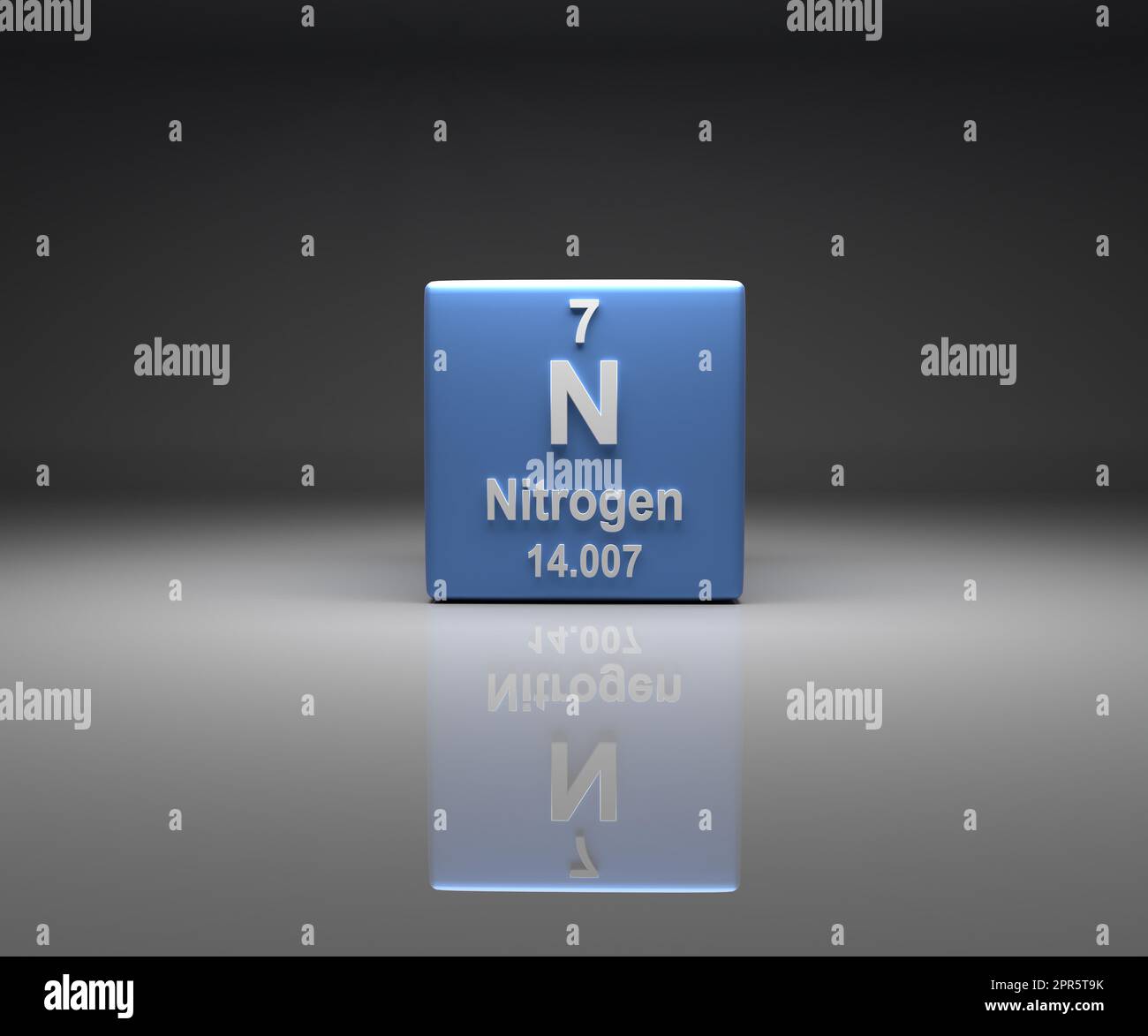 Cube with nitrogen number 7 periodic table Stock Photo
