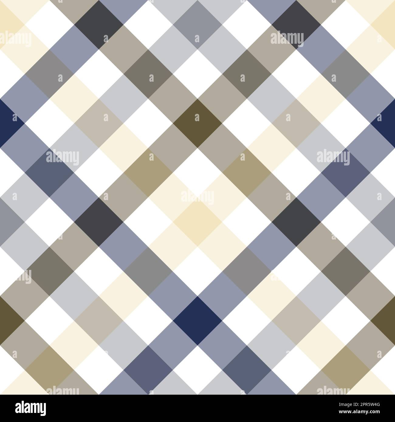 Seamless pattern. Classical cell diagonally. Contrasting cream, blue, gray and olive green color on a white background. Stock Photo