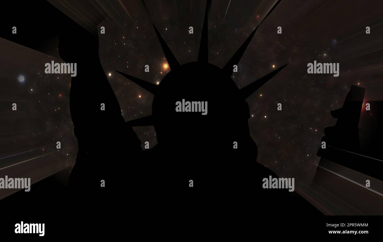 Statue of liberty against Stars in the night with light rays Stock