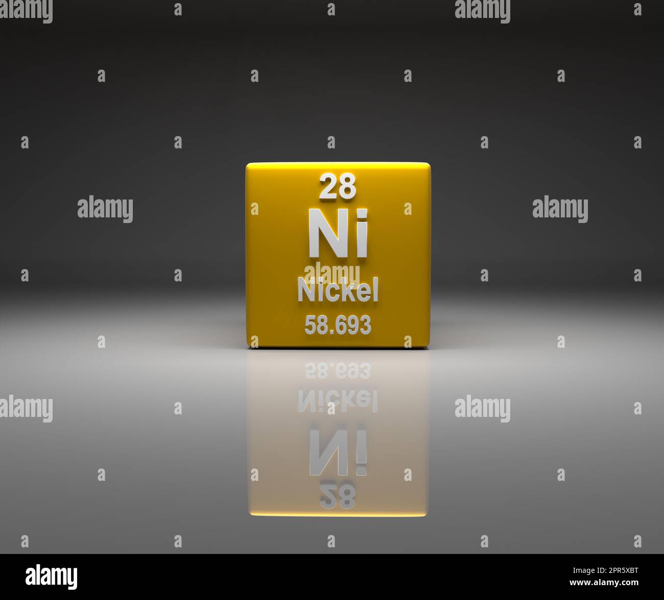 Cube with Nickel number 28 periodic table Stock Photo