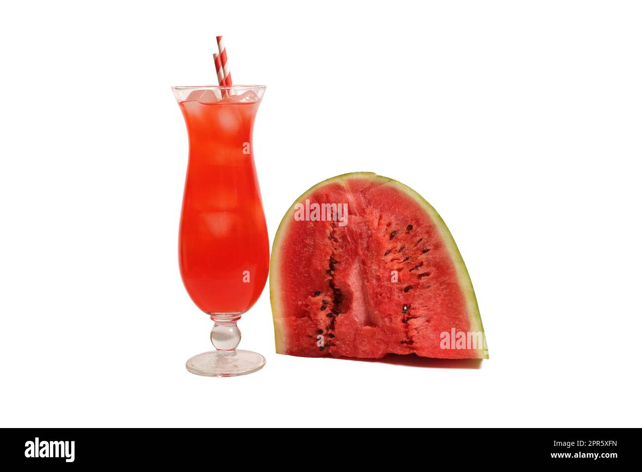 Fresh Watermelon Juice in Glass With Straw and Watermelon Slice