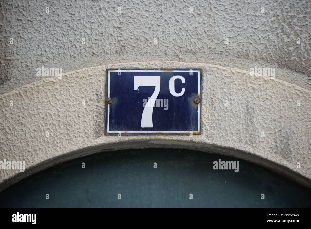 number 7 on a house in Lisbon - Lisboa - the capital of Portugal, September, 2018 Stock Photo
